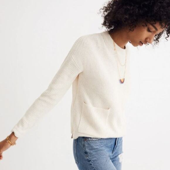 Madewell Patch Pocket Pullover Crewneck Knit Sweater Sz XXS Ivory Cream - Picture 1 of 13